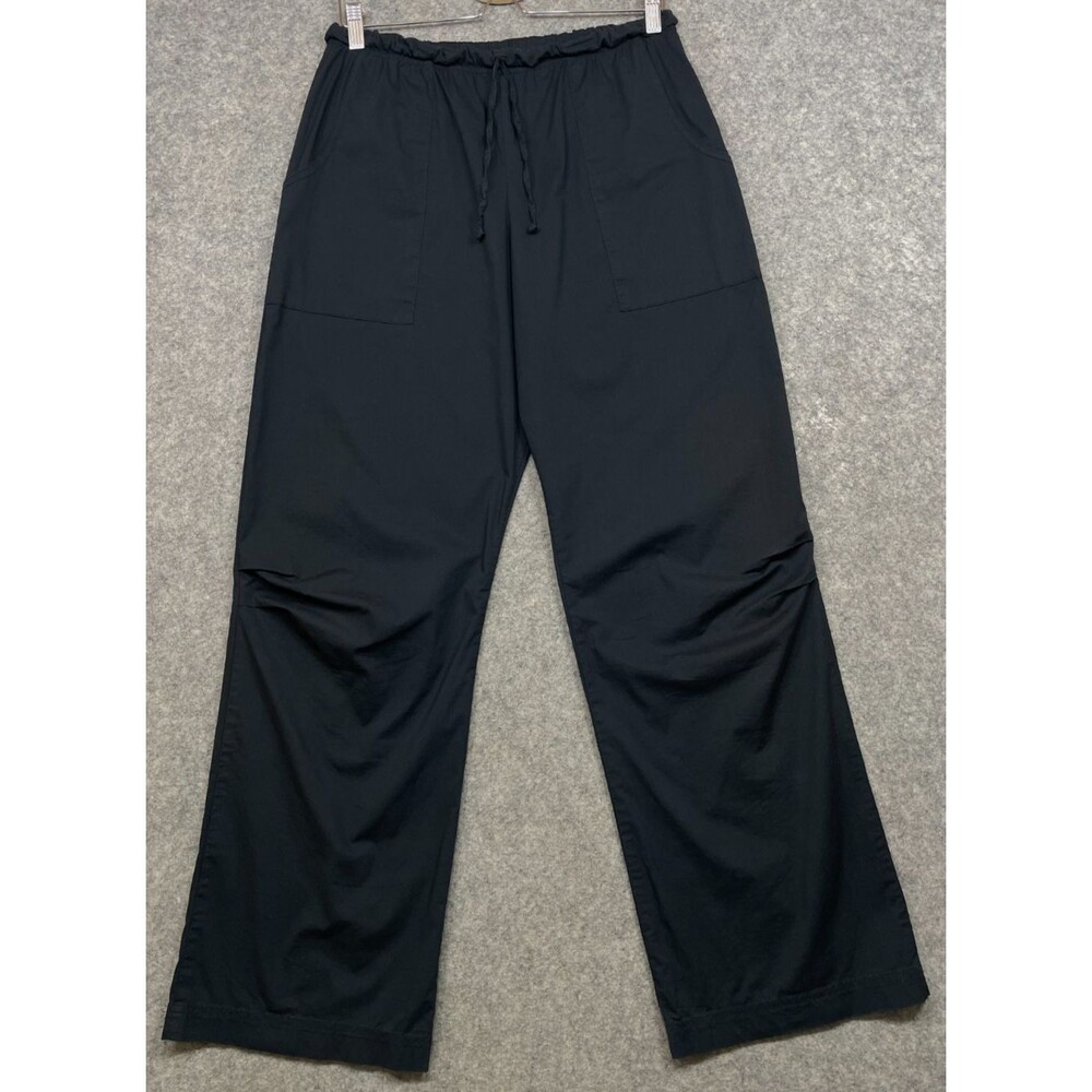 Be Present Pants Womens L Black Wide Leg Yoga Cotton Stretch Drawstring USA Y2K